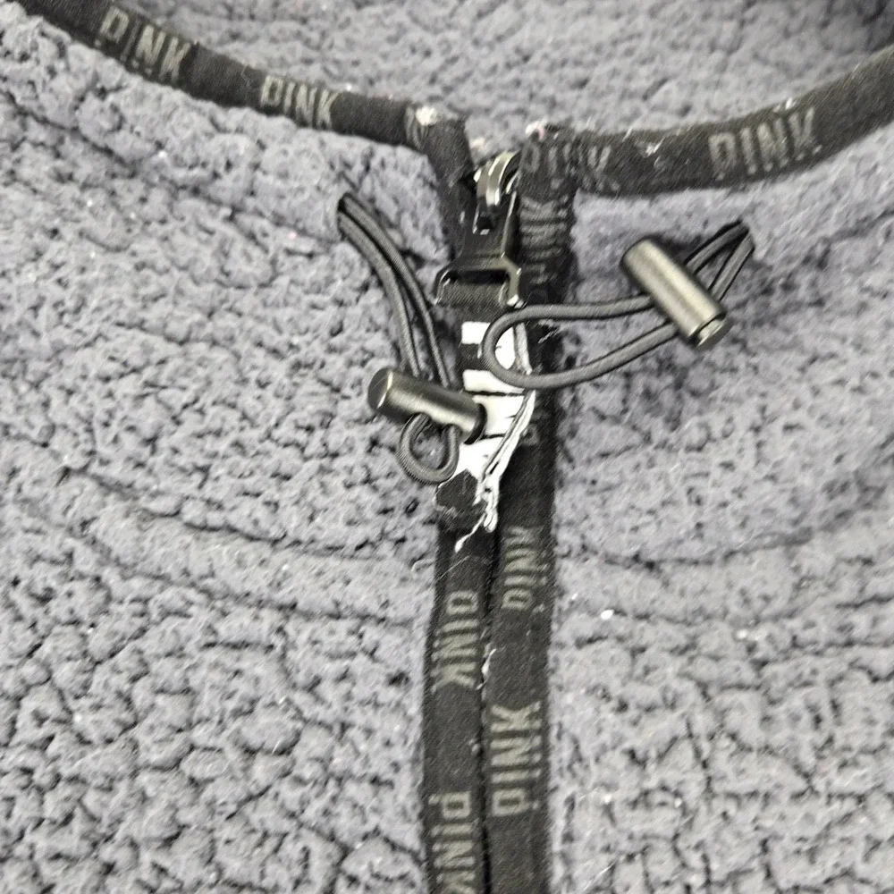 PINK Jacket Womens XL Gray Fuzzy Long Sleeve 1/4‎ Zip Pull Over Pockets